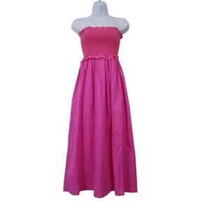 Tuckernuck Pomander Place 100% Cotton Pink Smocked Strapless Midi Dress